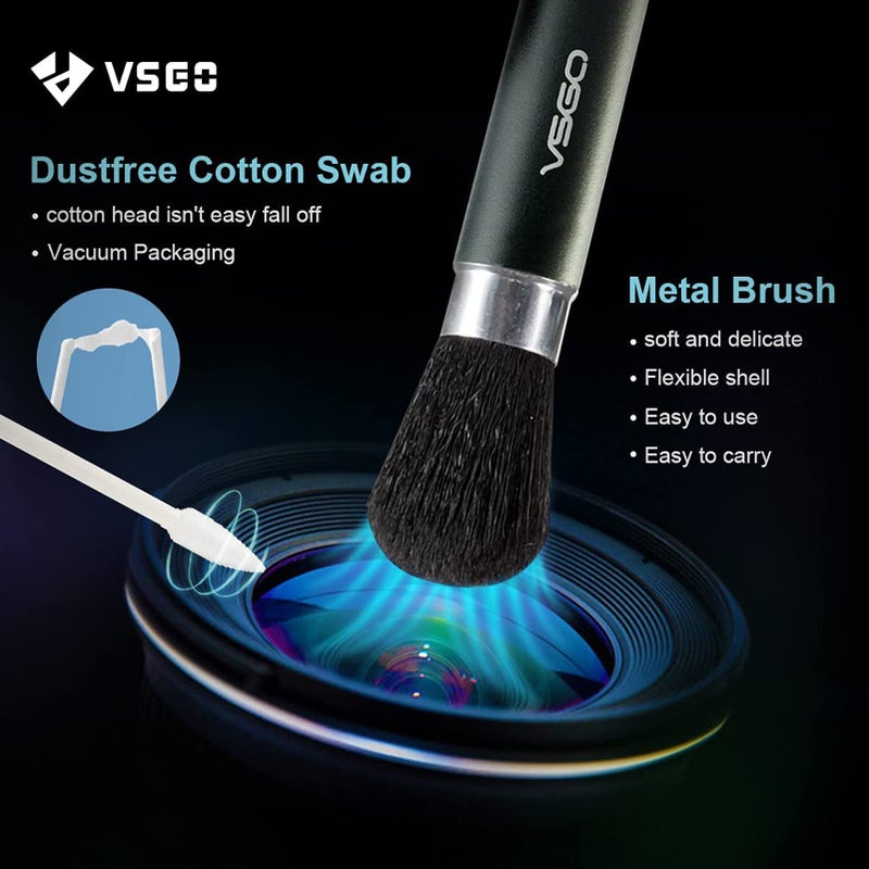 VSGO Professional Lens Cleaning Kit with Air Blower Folding Pouch Microfiber Lens Cloth Wet Wipes Lens Cleaner Metal Brush Cotton Swab Compatible for Optical Camera Lens Phone Laptop Cleaning(VS-A2E) - Image 5